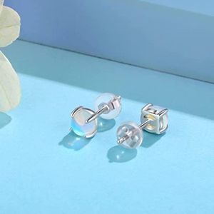 Hypoallergenic Moonstone 925 Sterling Silver Rainbow Moonstone  Stud Earrings